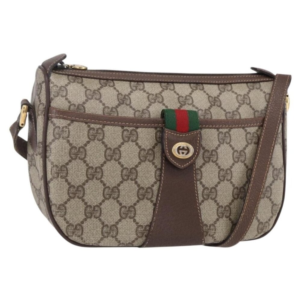 Authentic GUCCI GG Supreme Web Sherry Line Bag PVC Beige Gold 89 02 032